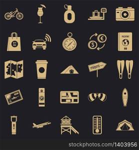 Tourist trip icons set. Simple set of 25 tourist trip vector icons for web for any design. Tourist trip icons set, simple style