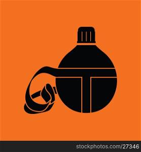Touristic flask icon. Orange background with black. Vector illustration.