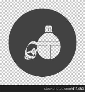 Touristic flask icon. Subtract stencil design on tranparency grid. Vector illustration.