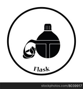 Touristic flask icon. Thin circle design. Vector illustration.