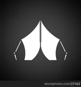 Touristic tent icon. Black background with white. Vector illustration.