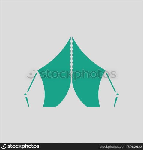 Touristic tent icon. Gray background with green. Vector illustration.