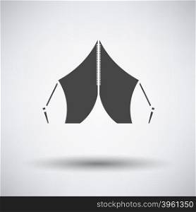 Touristic tent icon on gray background with round shadow. Vector illustration.. Touristic tent icon