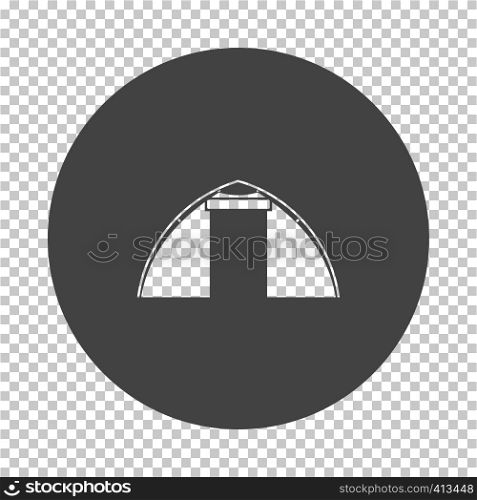 Touristic tent icon. Subtract stencil design on tranparency grid. Vector illustration.