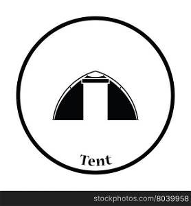 Touristic tent icon. Thin circle design. Vector illustration.