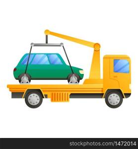 Tow truck with car icon. Cartoon of tow truck with car vector icon for web design isolated on white background. Tow truck with car icon, cartoon style
