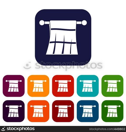 Towel on a hanger icons set vector illustration in flat style In colors red, blue, green and other. Towel on a hanger icons set flat