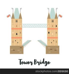 Tower Bridge London famous landmark isolated on white background. Vector illustration. Tower Bridge London famous landmark, attraction