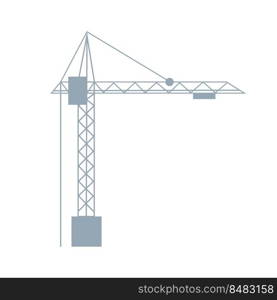 Tower crane semi flat color vector object. Building machinery. Technology. Full sized item on white. Construction site simple cartoon style illustration for web graphic design and animation. Tower crane semi flat color vector object