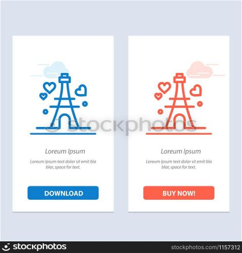 Tower, Love, Heart, Wedding Blue and Red Download and Buy Now web Widget Card Template