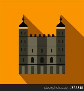 Tower of London in England icon in flat style on a yellow background. Tower of London in England icon, flat style