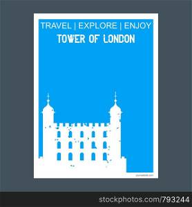 Tower of London , UK monument landmark brochure Flat style and typography vector