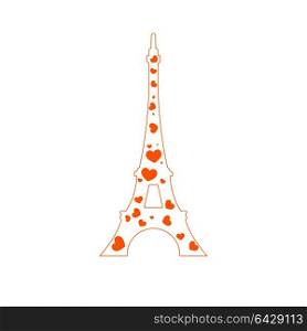Tower of Paris. Tower in the heart. . Tower of Paris. Tower in the heart. Vector illustration .
