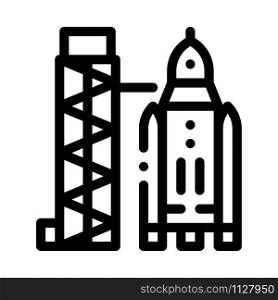 Tower With Space Ship Icon Vector. Outline Tower With Space Ship Sign. Isolated Contour Symbol Illustration. Tower With Space Ship Icon Outline Illustration