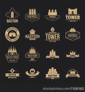 Towers castles logo icons set. Simple illustration of 16 towers castles logo vector icons for web. Towers castles logo icons set, simple style