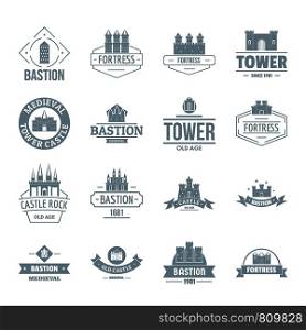 Towers castles logo icons set. Simple illustration of 16 towers castles logo vector icons for web. Towers castles logo icons set, simple style