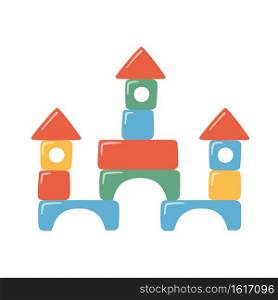 Towers of children toy blocks. Multicolored kids bricks for building and playing. Education toys for preschool kids for early childhood development. Vector illustrations on white background. Towers of children toy blocks. Multicolored kids bricks for building and playing.