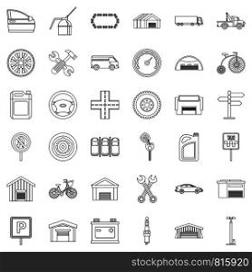 Towing icons set. Outline style of 36 towing vector icons for web isolated on white background. Towing icons set, outline style