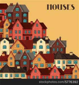 Town background design with cottages and houses.. Town background design with cottages and houses