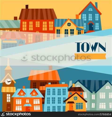 Town background design with cute colorful houses.