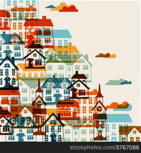 Town background design with cute colorful houses.