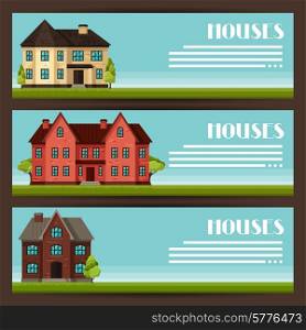 Town horizontal banners design with cottages and houses.. Town horizontal banners design with cottages and houses
