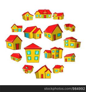 Town house cottage and assorted real estate building icons set in cartoon style. Town house cottage set, cartoon style