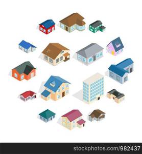 Town house cottage and assorted real estate building icons set in isometric 3d style. Town house cottage set, isometric 3d style