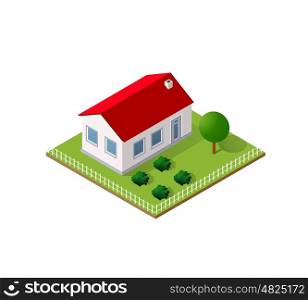 Town House in isometric view with trees and garden. Town House in isometric