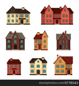 Town icon set of cottages and houses.. Town icon set of cottages and houses