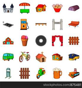 Town icons set. Cartoon set of 25 town vector icons for web isolated on white background. Town icons set, cartoon style