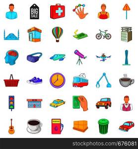 Town icons set. Cartoon style of 36 town vector icons for web isolated on white background. Town icons set, cartoon style