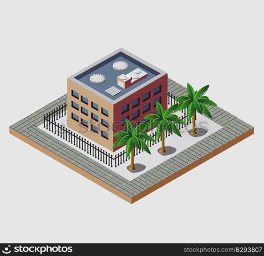 Town in isometric view with the landscape