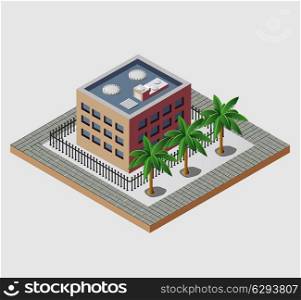 Town in isometric view with the landscape
