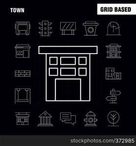 Town Line Icons Set For Infographics, Mobile UX/UI Kit And Print Design. Include: Location, Map, Town, Church, House, Town, Park, Playground, Icon Set - Vector