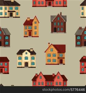 Town seamless pattern with cottages and houses.. Town seamless pattern with cottages and houses