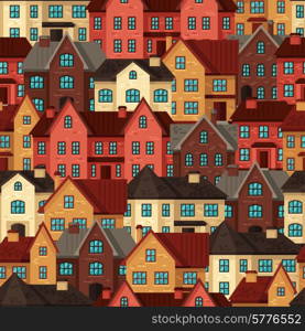 Town seamless pattern with cottages and houses.. Town seamless pattern with cottages and houses