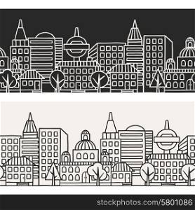 Town seamless pattern with hand drawn houses. Town seamless pattern with hand drawn houses.