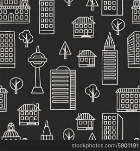 Town seamless pattern with hand drawn houses. Town seamless pattern with hand drawn houses.