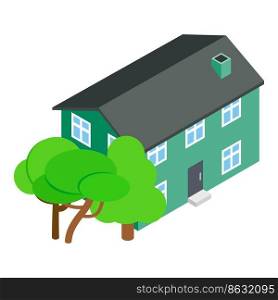 Townhouse icon isometric vector. Two storey residential building and green tree. New apartment house, hotel, townhome, residence. Townhouse icon isometric vector. Two storey residential building and green tree