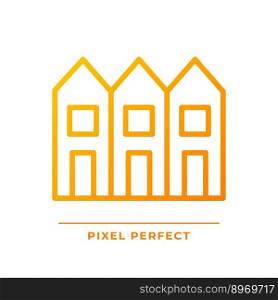 Townhouse pixel perfect gradient linear vector icon. Multiple floor houses in row. Luxury property. City rowhouse. Thin line color symbol. Modern style pictogram. Vector isolated outline drawing. Townhouse pixel perfect gradient linear vector icon
