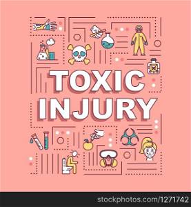 Toxic injury, poisoning and intoxication, radiation effect word concepts banner. Infographics with linear icons on pink background. Isolated typography. Vector outline RGB color illustration