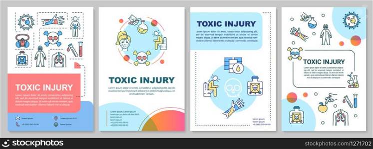 Toxic injury, poisoning and radiation consequences brochure template. Flyer, booklet, leaflet print, cover design with linear icons. Vector layouts for magazines, annual reports, advertising posters