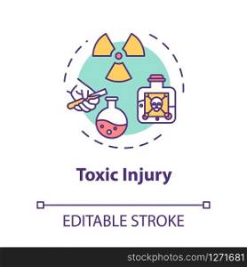 Toxic injury, poisonous substance influence result concept icon. Traumatism, radiation, radioactive material action thin line illustration. Vector isolated outline RGB color drawing. Editable stroke