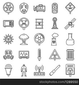 Toxic radiation icons set. Outline set of toxic radiation vector icons for web design isolated on white background. Toxic radiation icons set, outline style