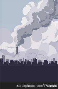 Toxic smoke from industrial factories floating in the air. Causing pollution, destroying the environment And the health of the population of large cities, Vector illustration and flat design.