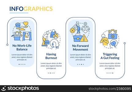 Toxic work environment signs rectangle infographic template. Data visualization with 4 steps. Process timeline info chart. Workflow layout with line icons. Lato-Bold, Regular fonts used. Toxic work environment signs rectangle infographic template