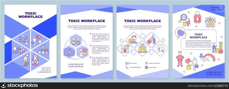 Toxic workplace brochure template. Unhealthy environment. Leaflet design with linear icons. 4 vector layouts for presentation, annual reports. Arial-Black, Myriad Pro-Regular fonts used. Toxic workplace brochure template