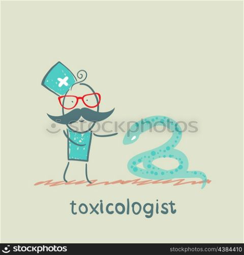 Toxicologist stands next to a snake