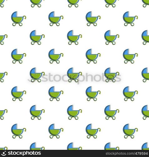 Toy baby carriage pattern seamless repeat in cartoon style vector illustration. Toy baby carriage pattern